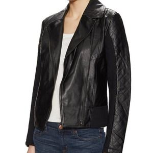 Marabelle faux leather black quilted jacket M NWT